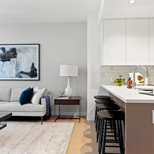 Open kitchen with custom cabinetry, premium stainless steel, gas appliances and flexible dining space